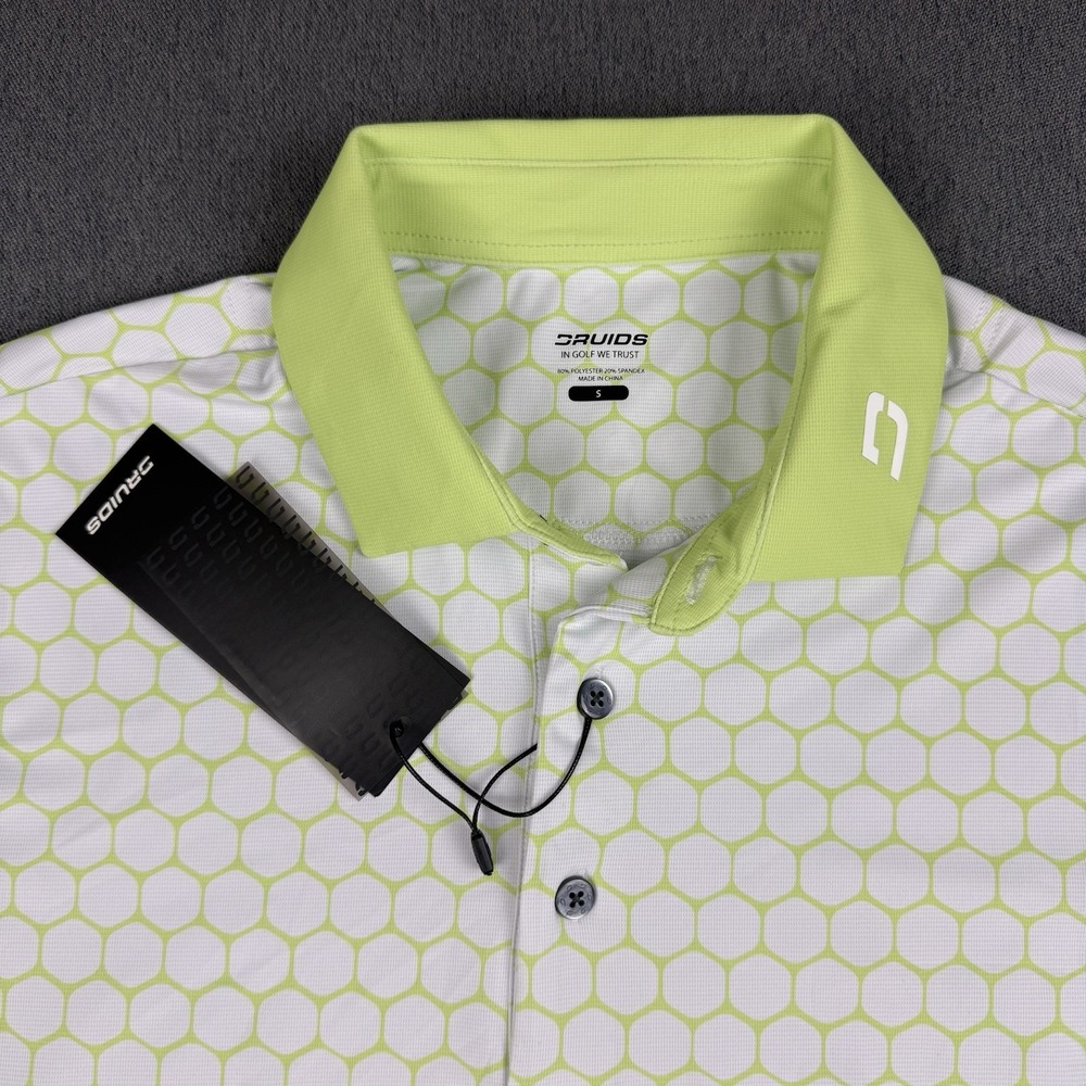 NWT Druids Hexa Golf Polo Shirt Mens Small Green Geometric Performance Stretch